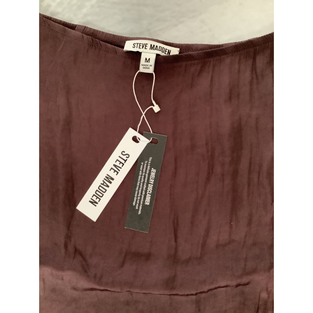 Steve Madden Mahogany Brown Satin Lace Trim Asymmetrical Midi Skirt DB17025F M - Picture 2 of 9